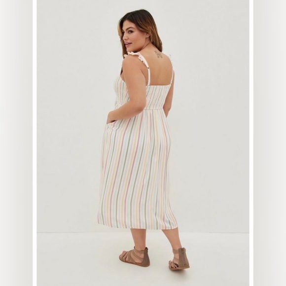 Torrid Midi Challis Smocked Tiered Dress in Multi Stripe Women’s size 10 M/L - Picture 3 of 7